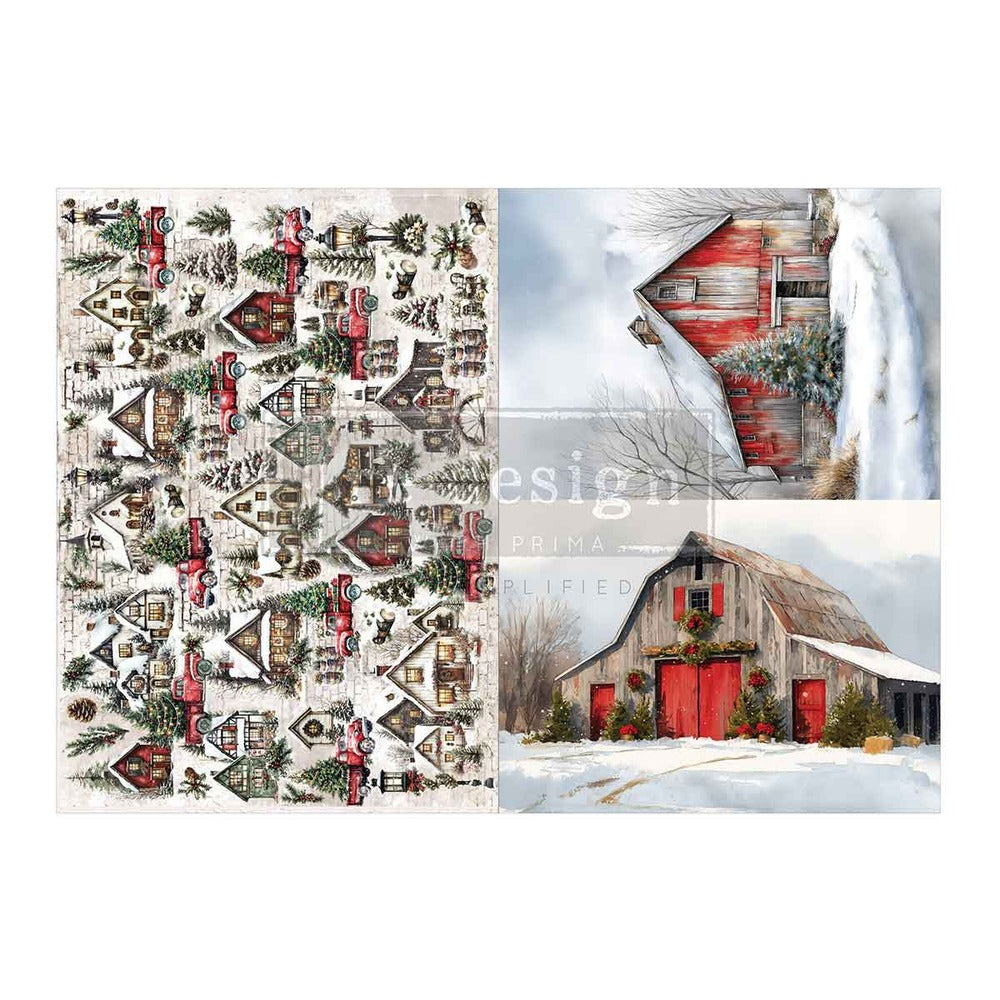Redesign A3 Decoupage Fiber Pack, Snowy Village Charm