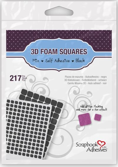 3D Foam Squares, Assorted Black Box/10